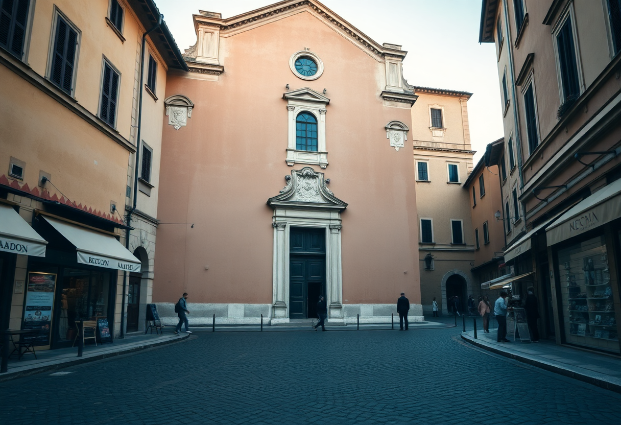 Santo Spirito church in Florence's Oltrarno district at dawn with cobblestone piazza and artisan workshops nearby.