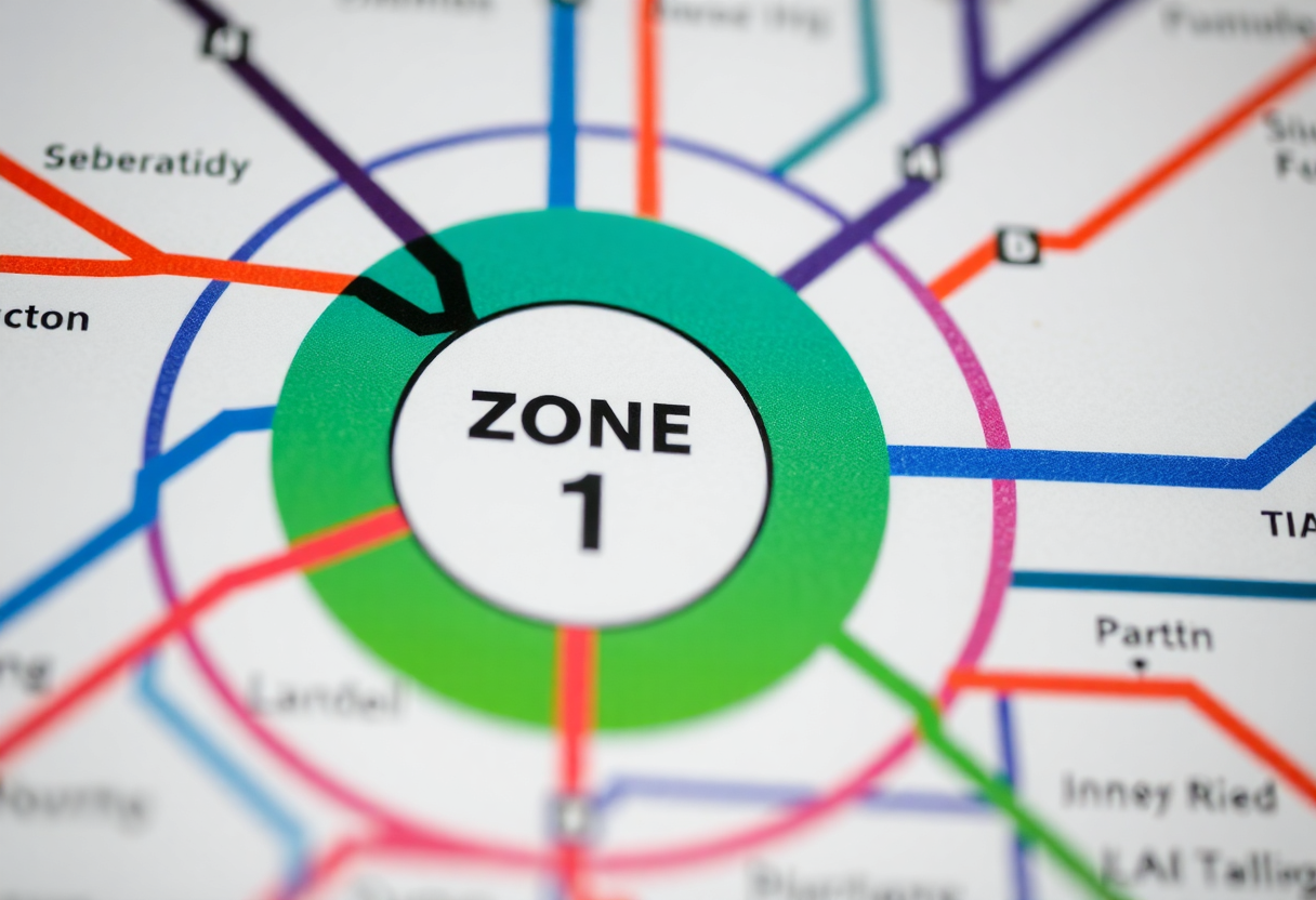 London Underground zone map detail showing the colored fare zone rings radiating from central Zone 1.