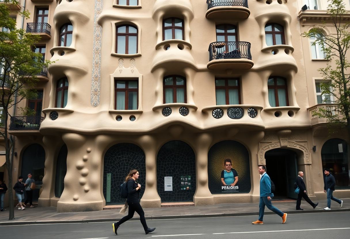 Casa Batlló's distinctive curved façade and skeletal balconies on Passeig de Gràcia in Barcelona's Eixample district under soft daylight.