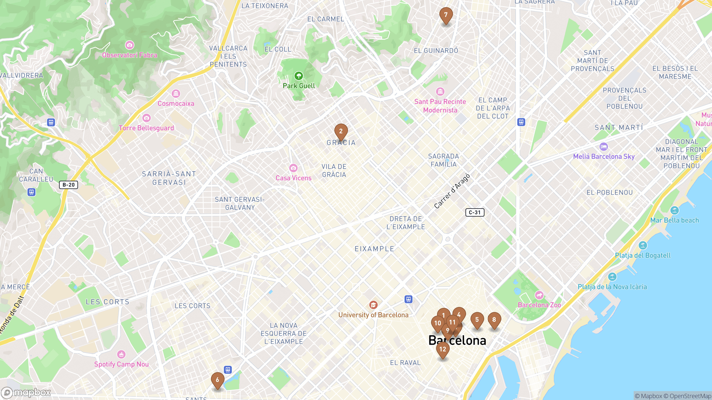 Map of Barcelona highlighting Plaça Nova, Cathedral, Plaça de Sant Jaume, Plaça del Rei.