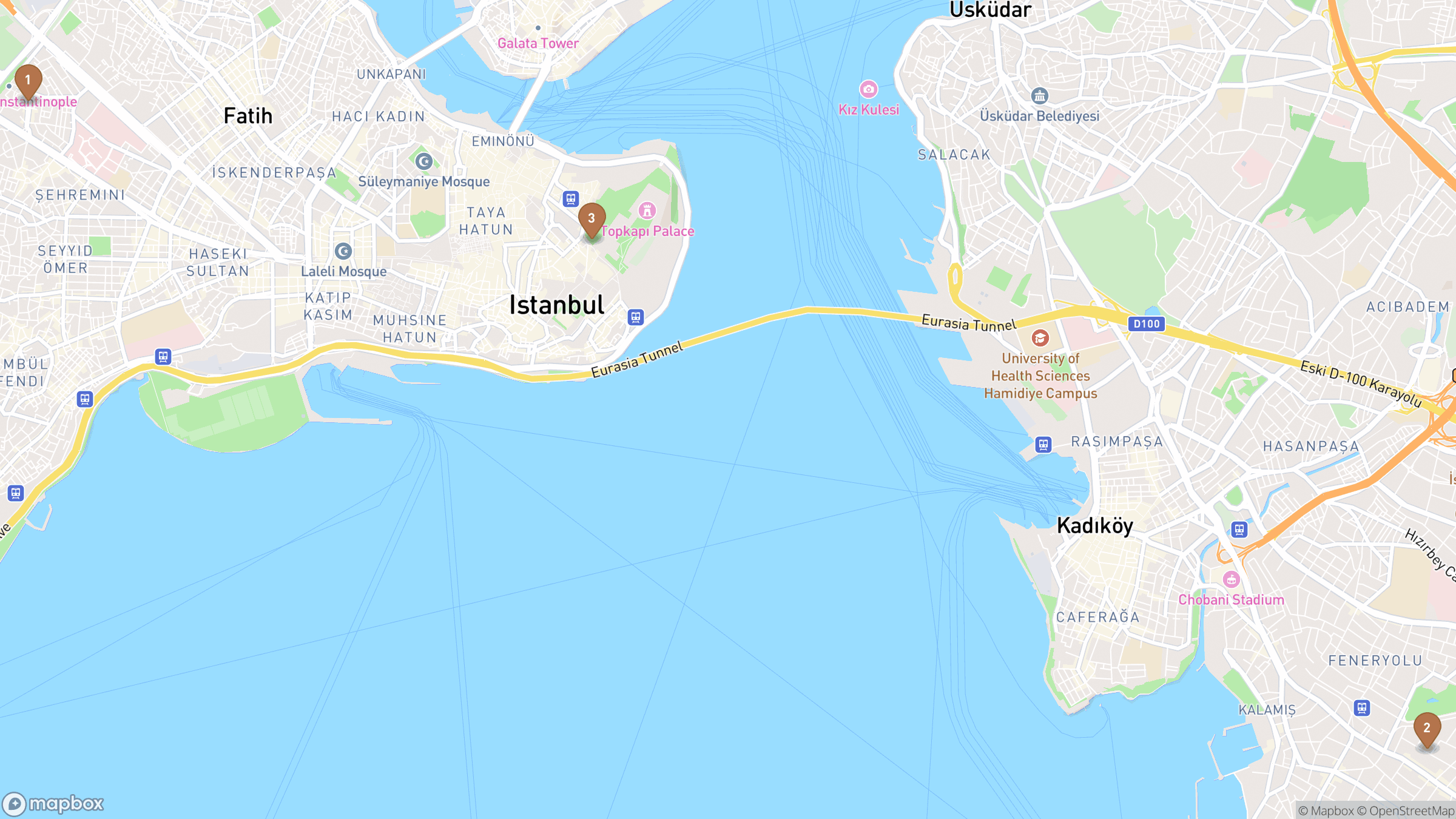Day 3 itinerary map showing Topkapı Palace, Golden Horn, Gülhane Park.