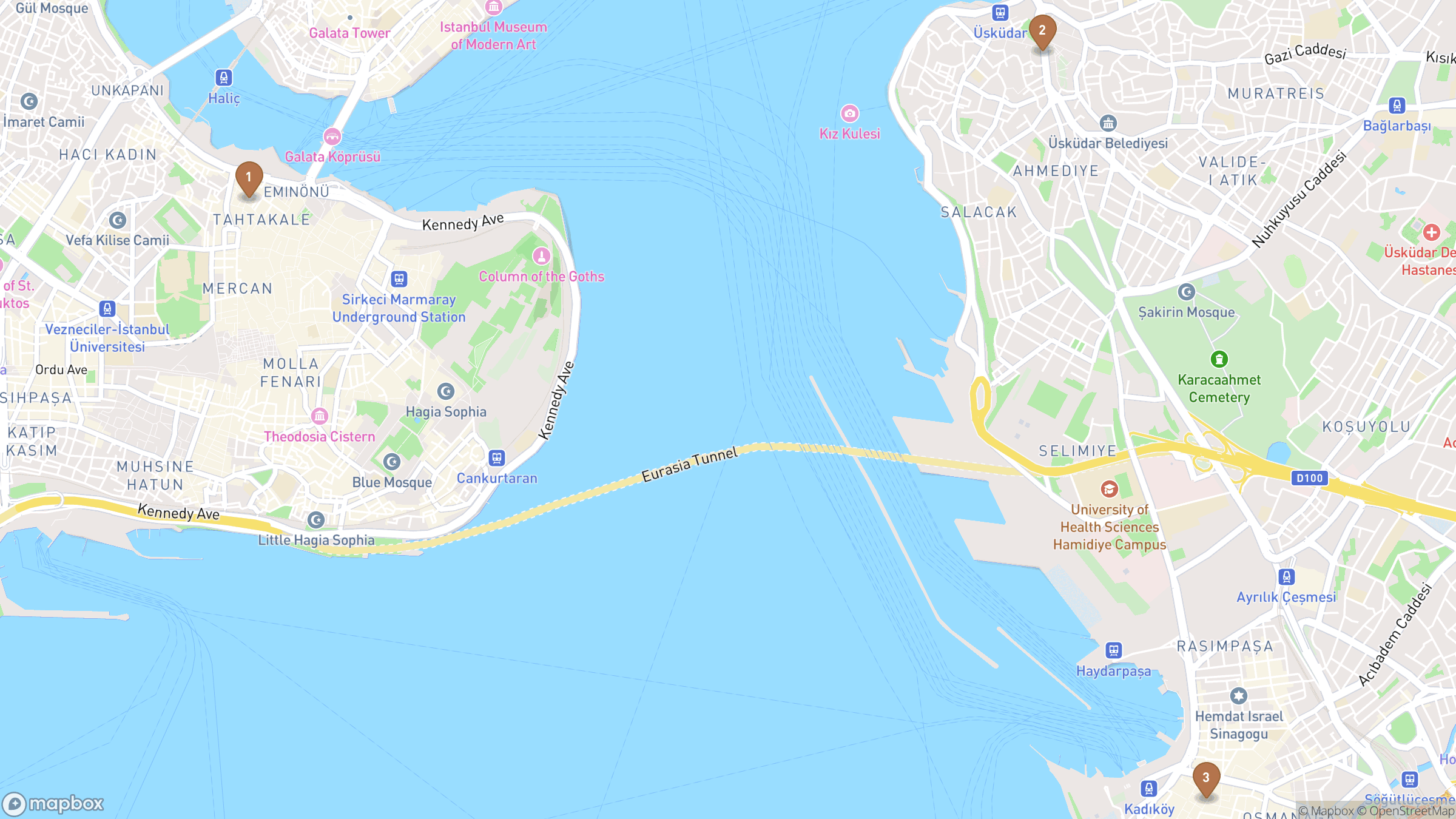 Day 5 itinerary map showing Karaköy, Üsküdar, Kadıköy.