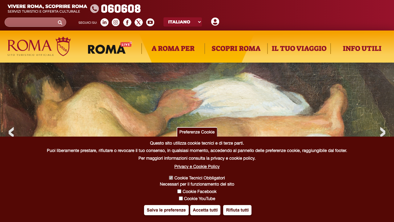 Turismo Roma official tourism portal with event listings, museums, and visitor information for Rome.